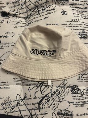 Off-White Beige Bucket Hat with Black Logo